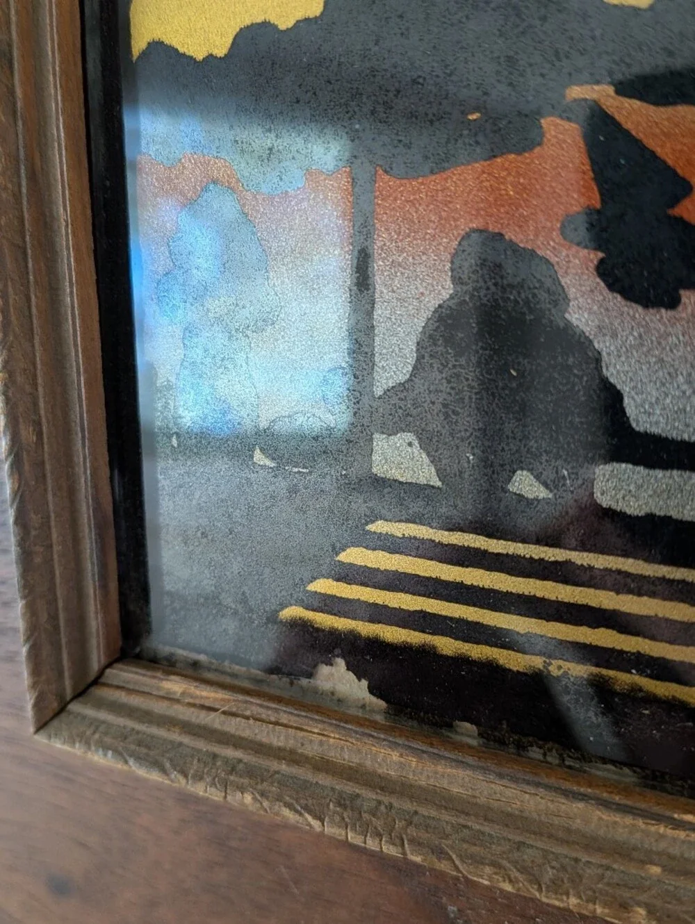 Vintage Set Reverse PaintedSilhouette Window Sunset Couple Lake
